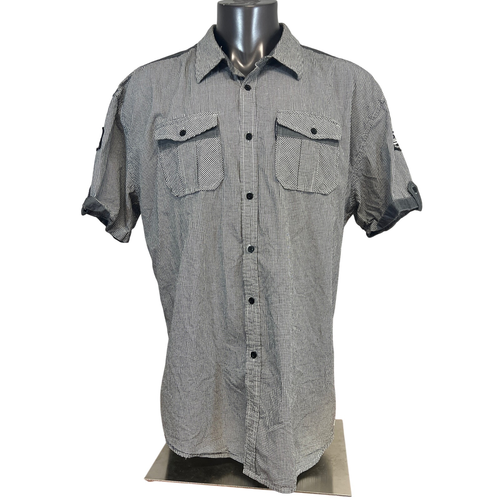 Ecko Unltd Short Sleeve Button Up Shirt Micro Check Y2k Streetwear Flip Cuff 3xl